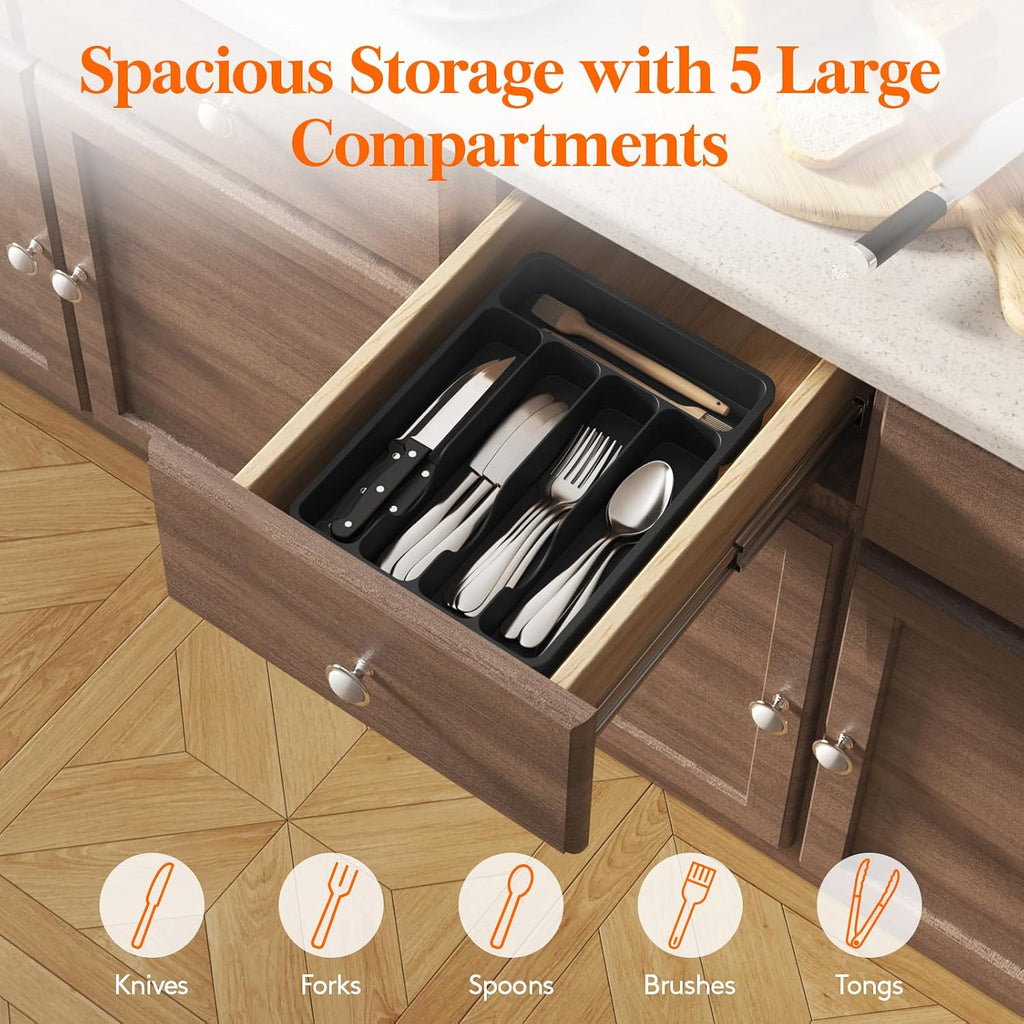 Aldaskad Narrow Silverware Drawer Organizer 5 Compartment Utensil Tray Holder