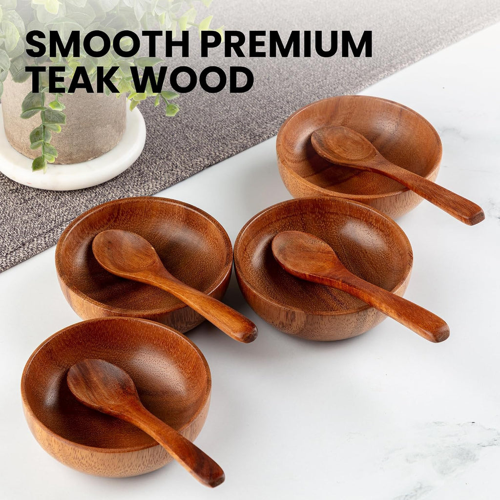 Aldaskad Teak Wood Dipping Bowls Set 8 Piece Mini Serving Spoons