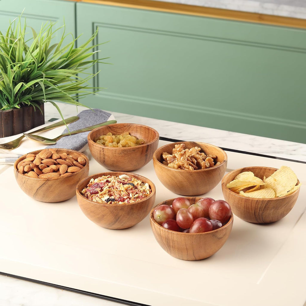 Aldaskad 6 Pack Acacia Wood Dessert Bowls 4.2 Inch Serving Cups