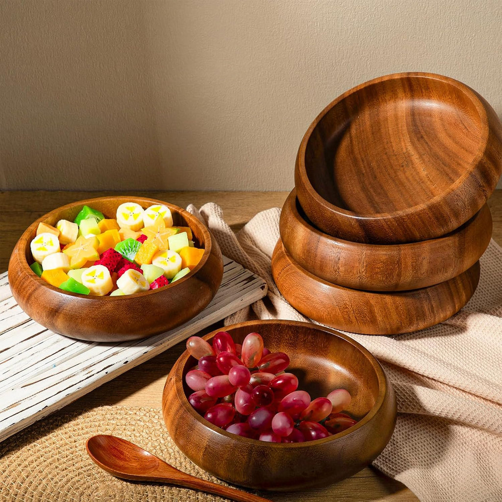Aldaskad Acacia Wood Calabash Bowls 7.87 Inch 6 Piece Serving