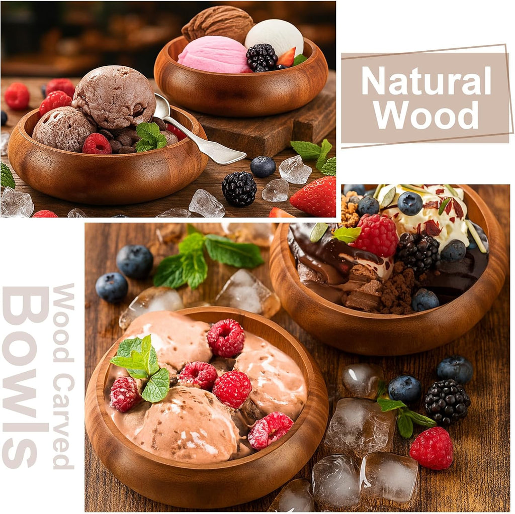 Aldaskad Acacia Wood Calabash Bowls 7.87 Inch 6 Piece Serving