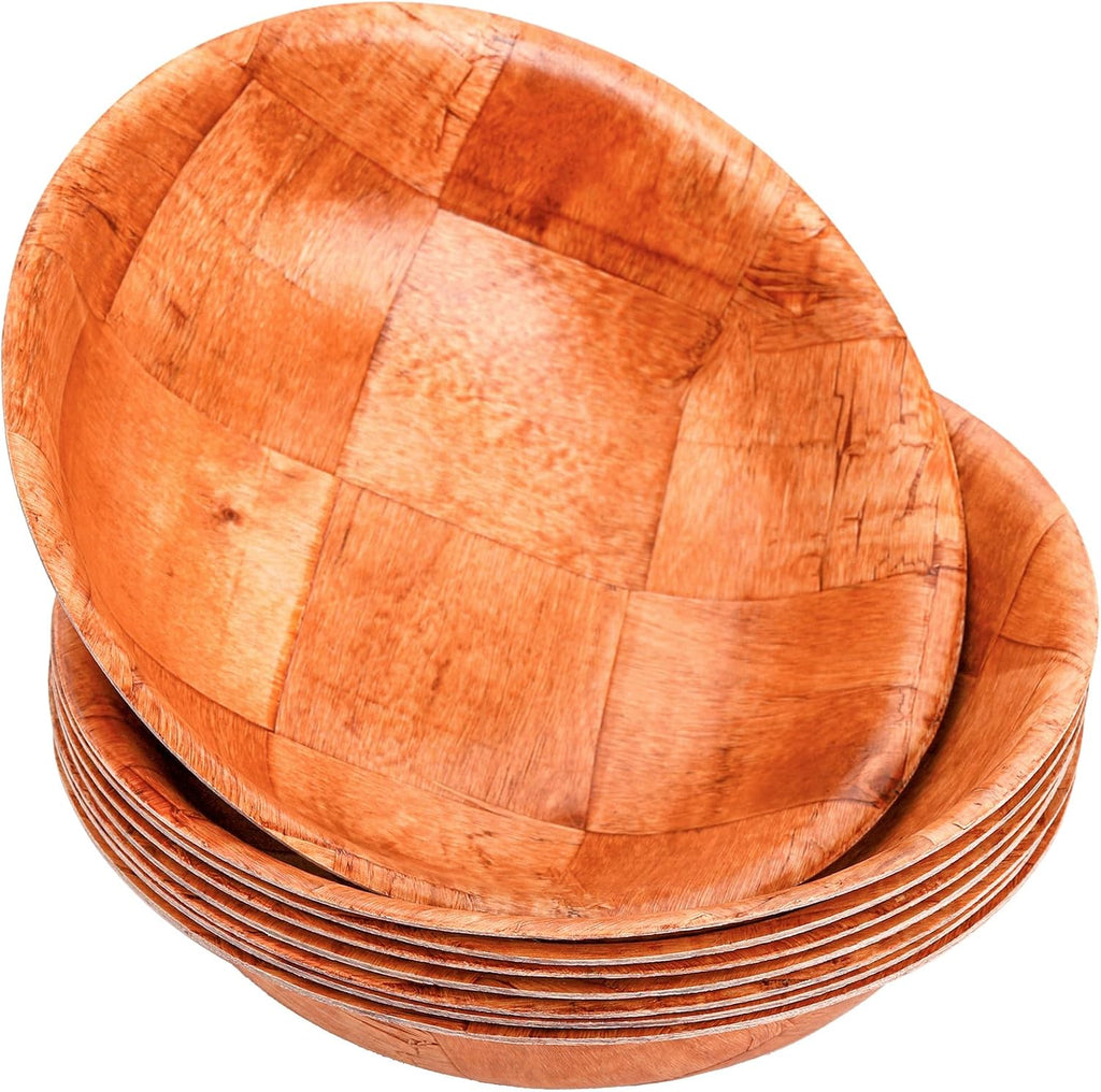 Aldaskad 8 Pack Wooden Woven Salad Bowls 8 Inch Stackable Serving Set