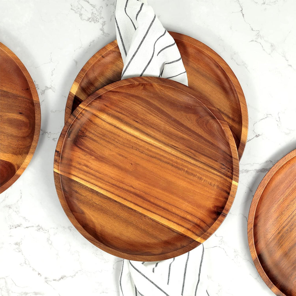 Aldaskad Acacia Wood Dinner Plates 11 Inch Set 4 Natural Serving