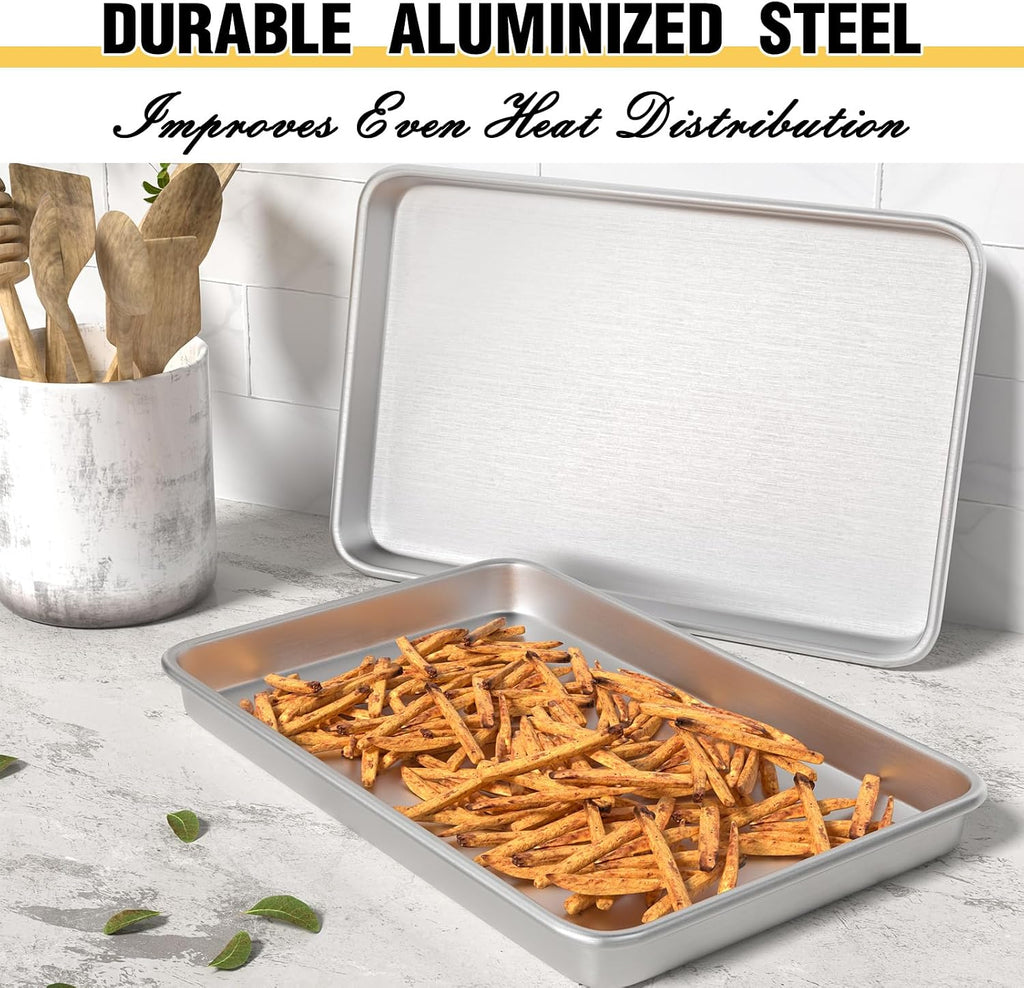 Aldaskad Heavy-Duty Stainless Steel Baking Sheet Pan Set with Heat-Resistant Handles