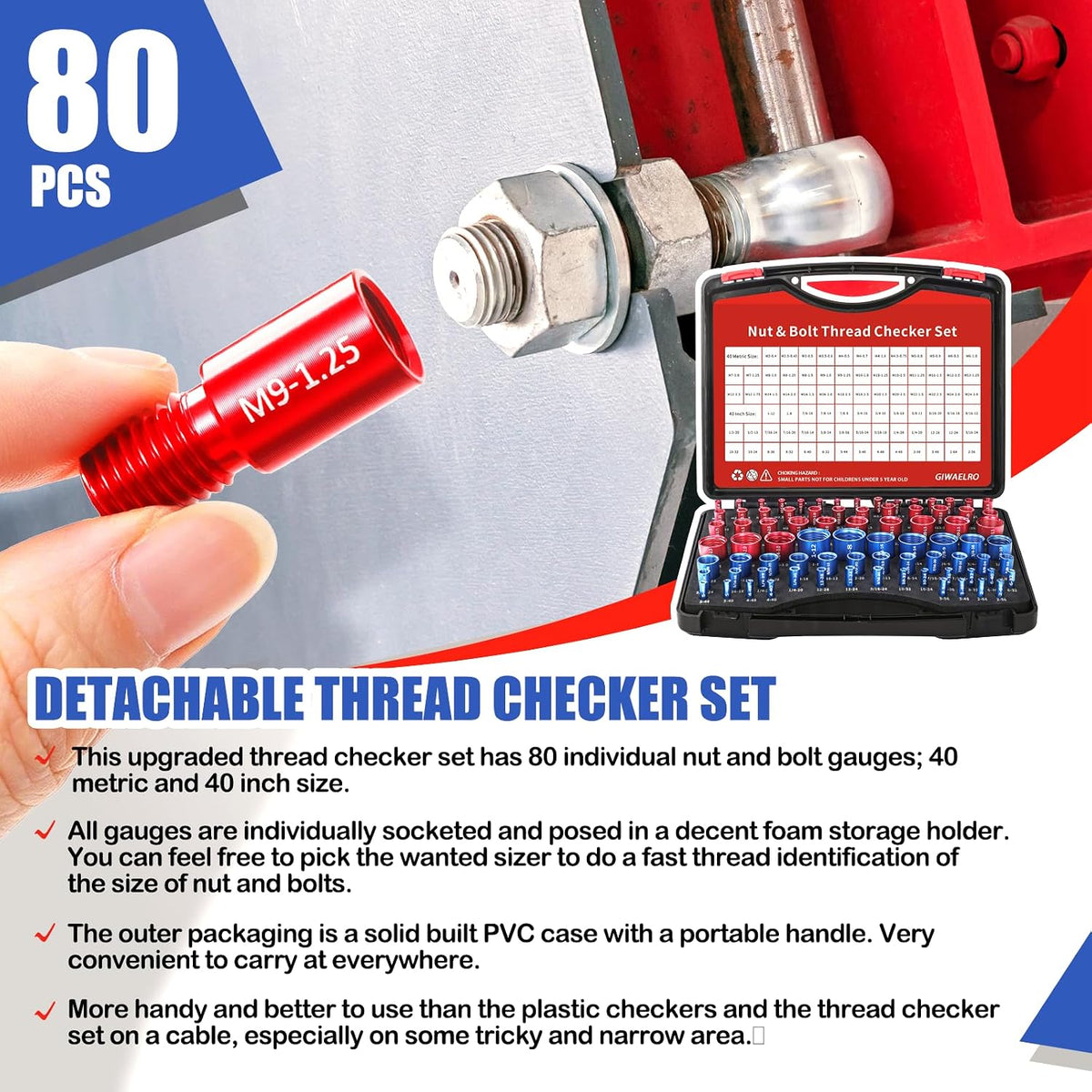 ALDASKAD 80-Piece Nut and Bolt Thread Checker Set (43 SAE & 37 Metric)