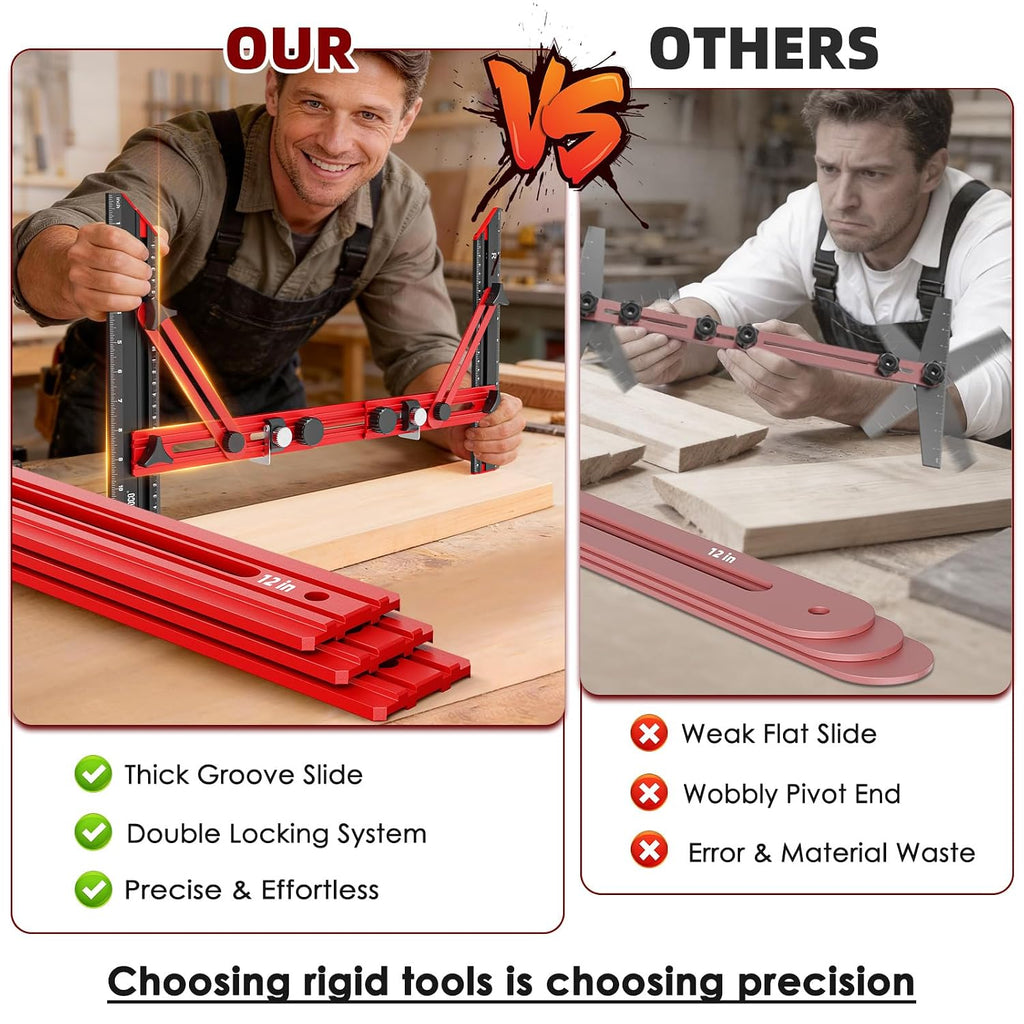 ALDASKAD Heavy-Duty Aluminum Stair Tread Template Tool with Triangular Brace & Edge Flip Stops (12" to 67")
