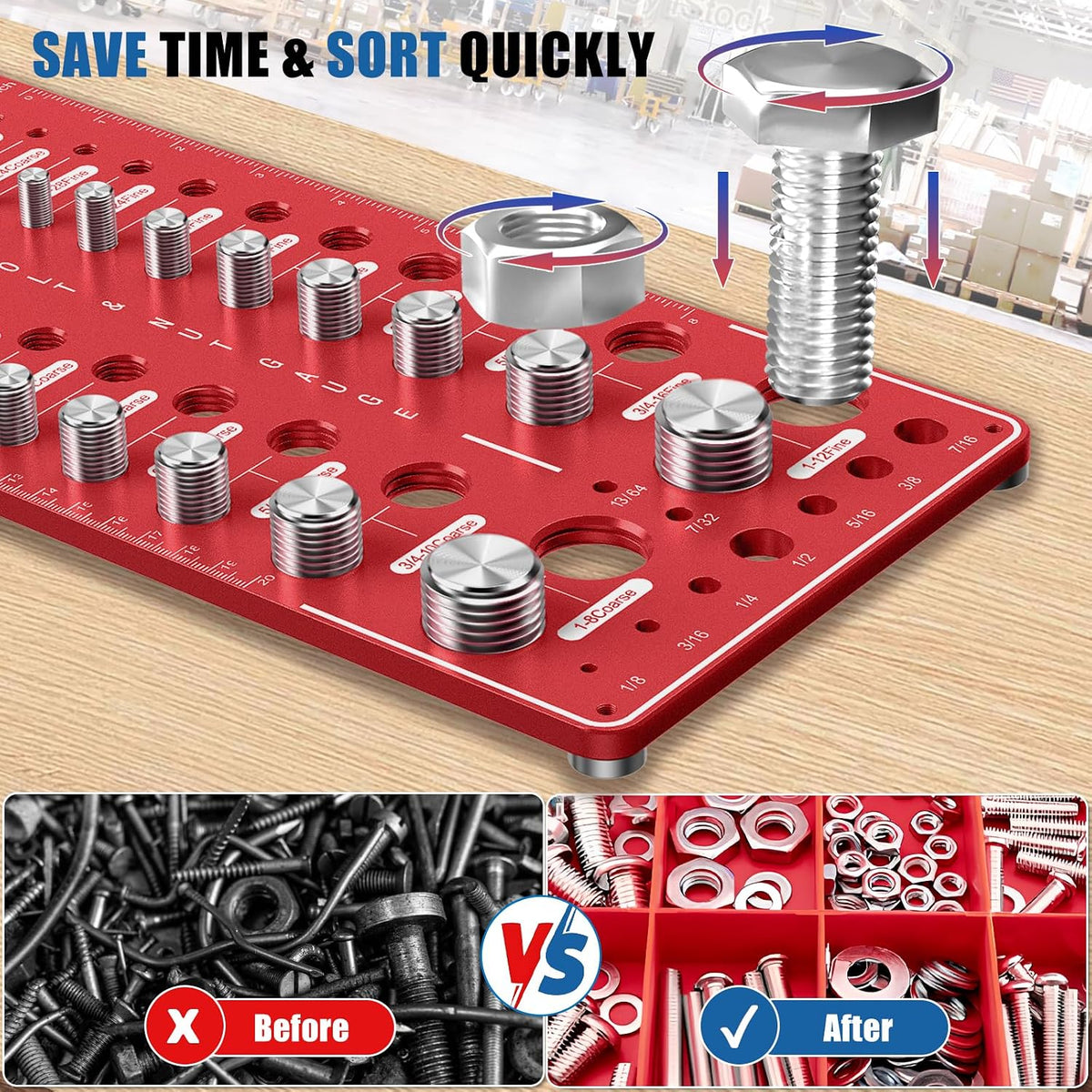 ALDASKAD 70-Size Nut & Bolt Thread Checker with Magnetic Base & Drill Bit Gauge