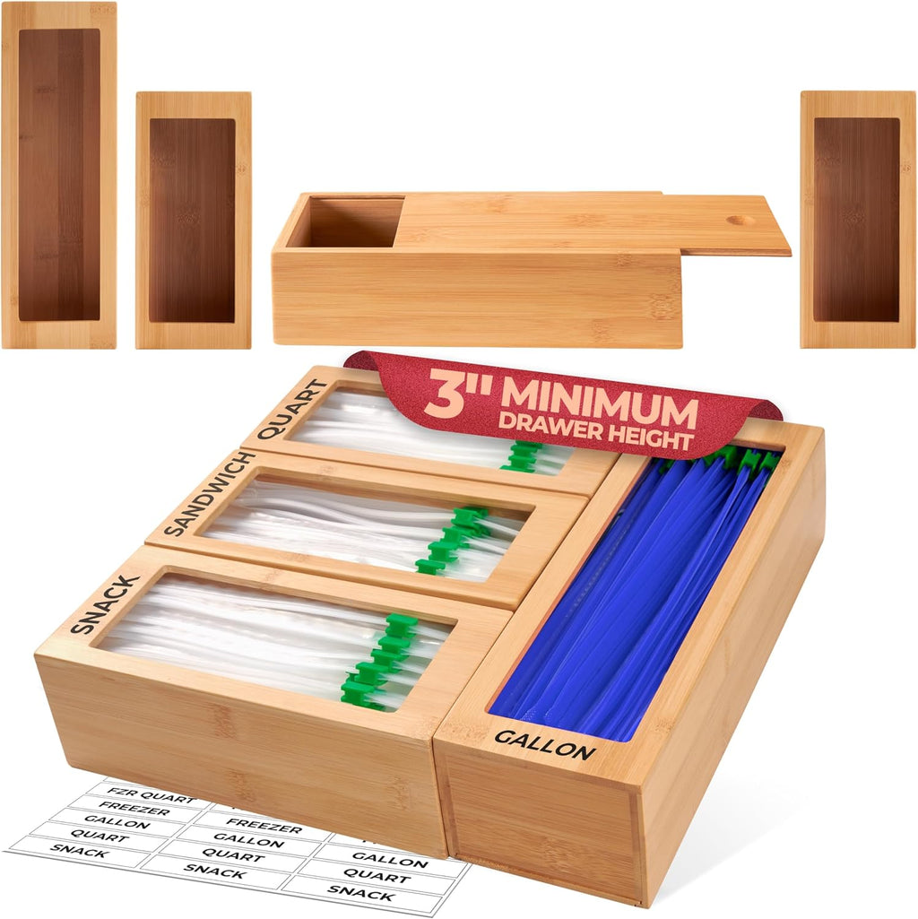Woodenhouse Modular Bamboo Food Storage Bag Organizer (4-Piece Set)