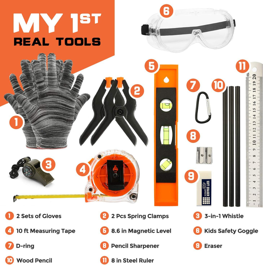 ALDASKAD 18-Piece Kids Real Tool Set with Adjustable Reinforced Tool Belt