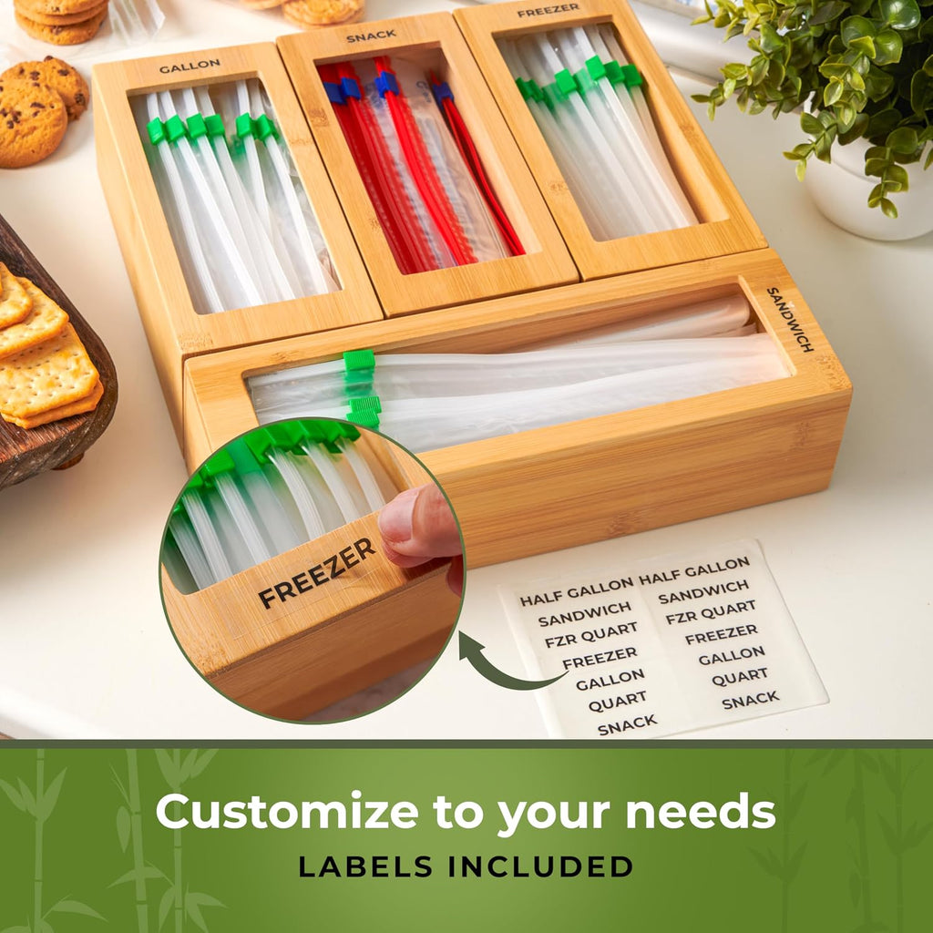 Woodenhouse Modular Bamboo Food Storage Bag Organizer (4-Piece Set)