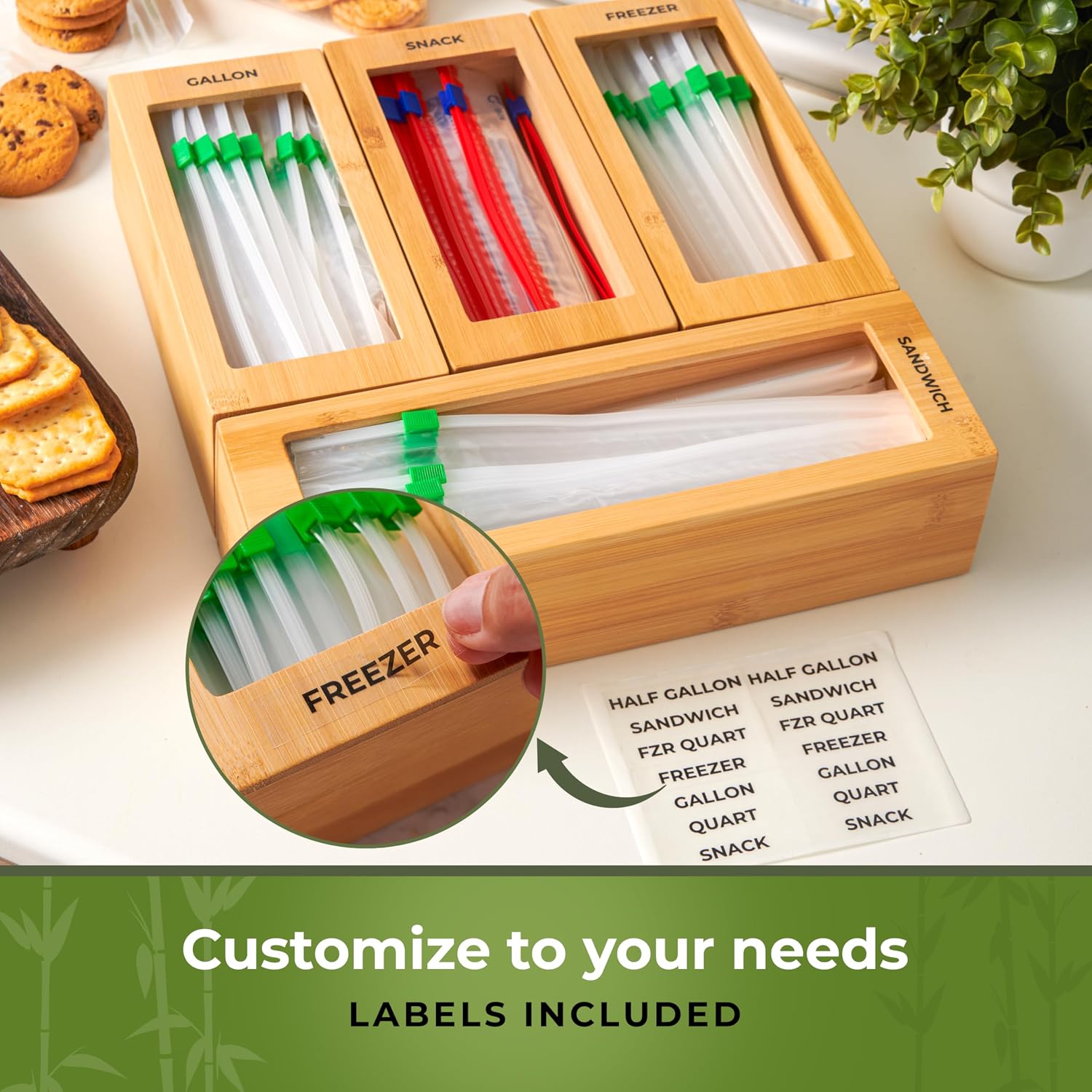 Woodenhouse Modular Bamboo Food Storage Bag Organizer (4-Piece Set)