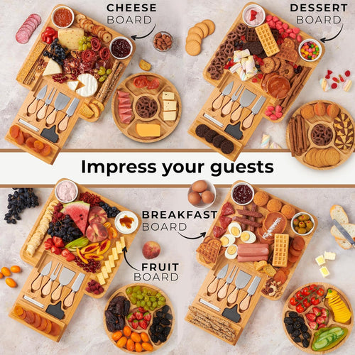 ALDASKAD Premium Bamboo Charcuterie Board Set – Extra Large Cheese Board with Hidden Drawer & Utensil Set