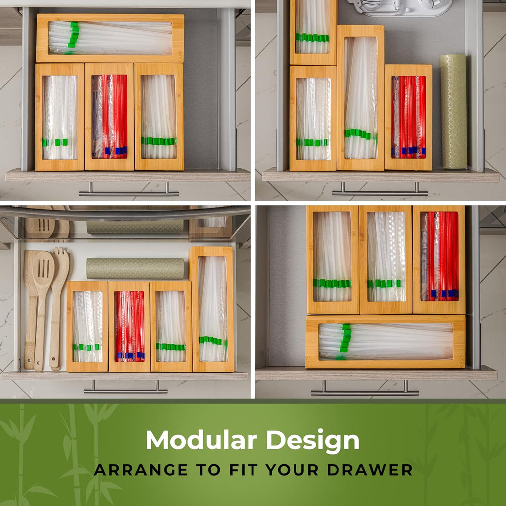 Woodenhouse Modular Bamboo Food Storage Bag Organizer (4-Piece Set)