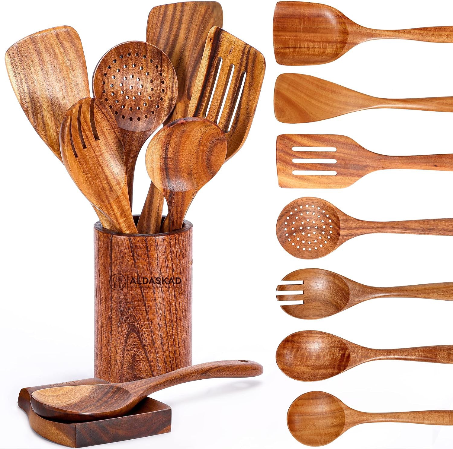 Woodenhouse Teak Wooden Utensils Set for Cooking and Serving Non-Stick Cookware