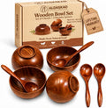 Aldaskad Wooden Rice Bowls 8 Piece 4 Inch Deep Footed Set