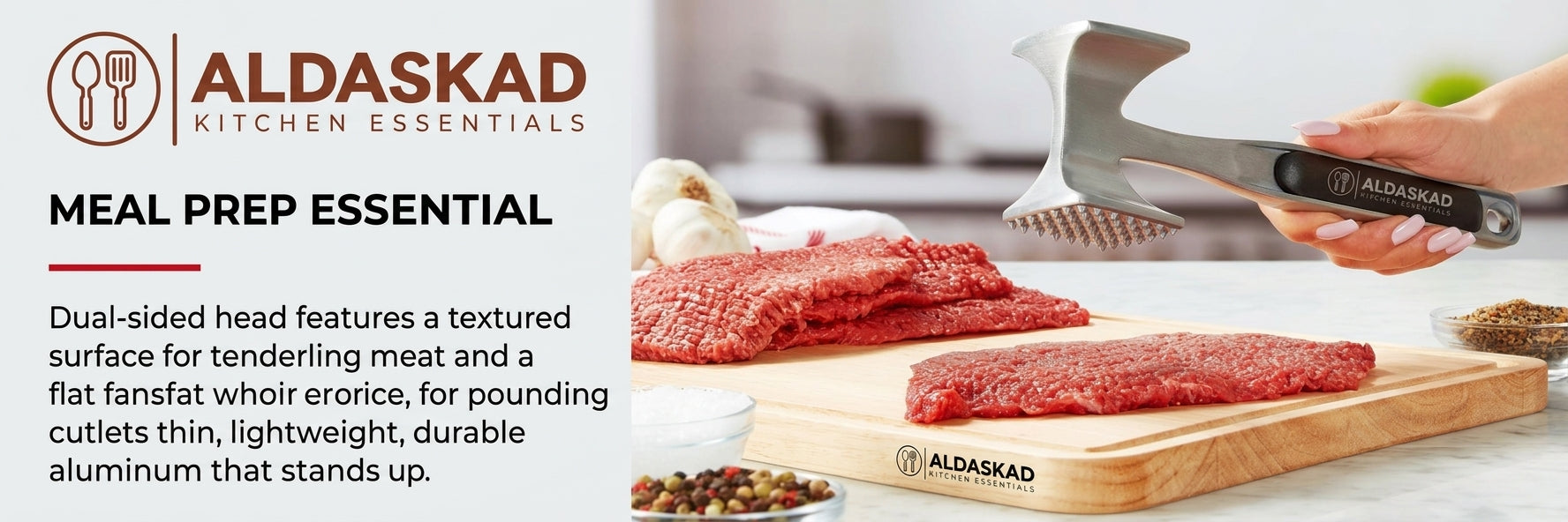 Aldaskad Meat Tenderizer Mallet – Dual-Sided Heavy Duty Meat Pounder for Steak, Chicken, & Pork – Ergonomic Soft-Grip Handle Kitchen Tool