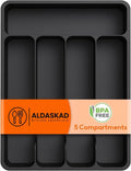 Aldaskad Narrow Silverware Drawer Organizer 5 Compartment Utensil Tray Holder