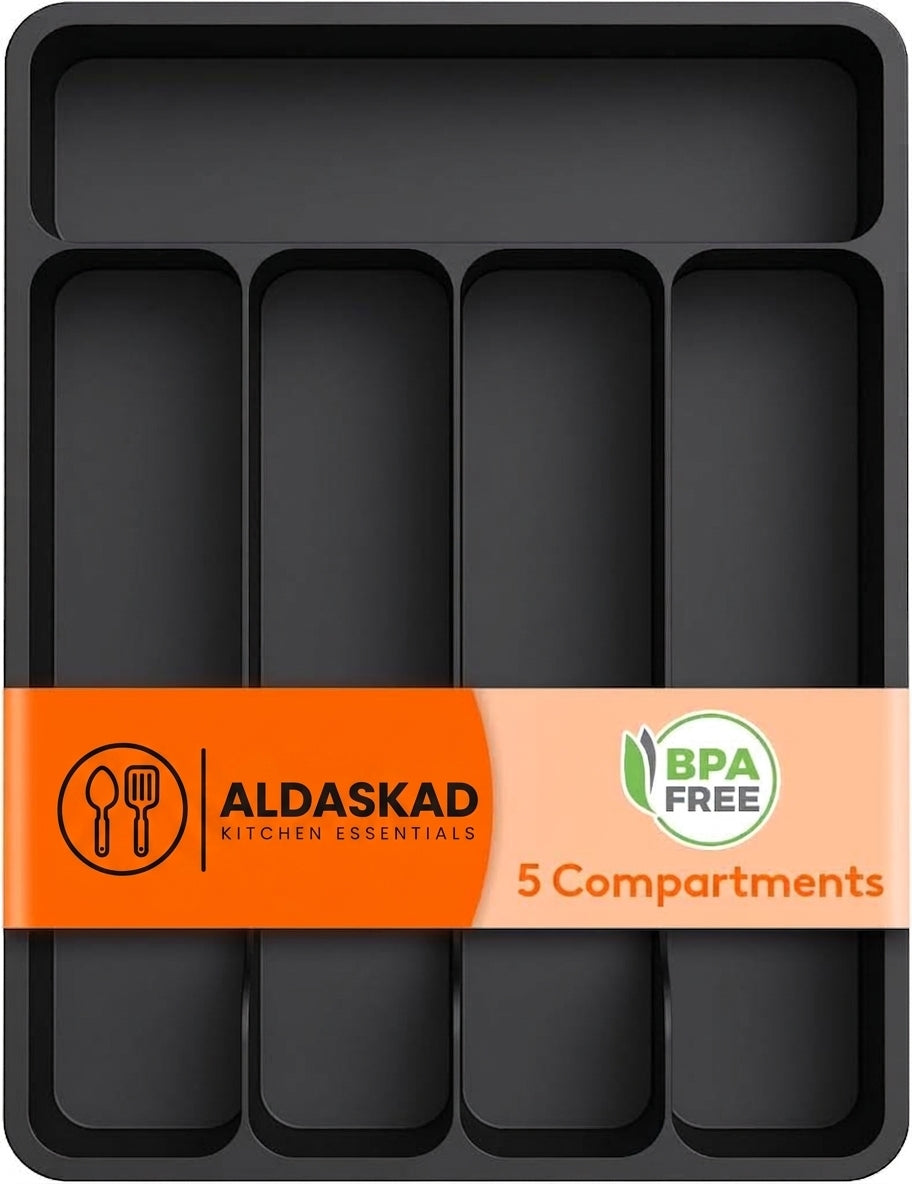 Aldaskad Narrow Silverware Drawer Organizer 5 Compartment Utensil Tray Holder