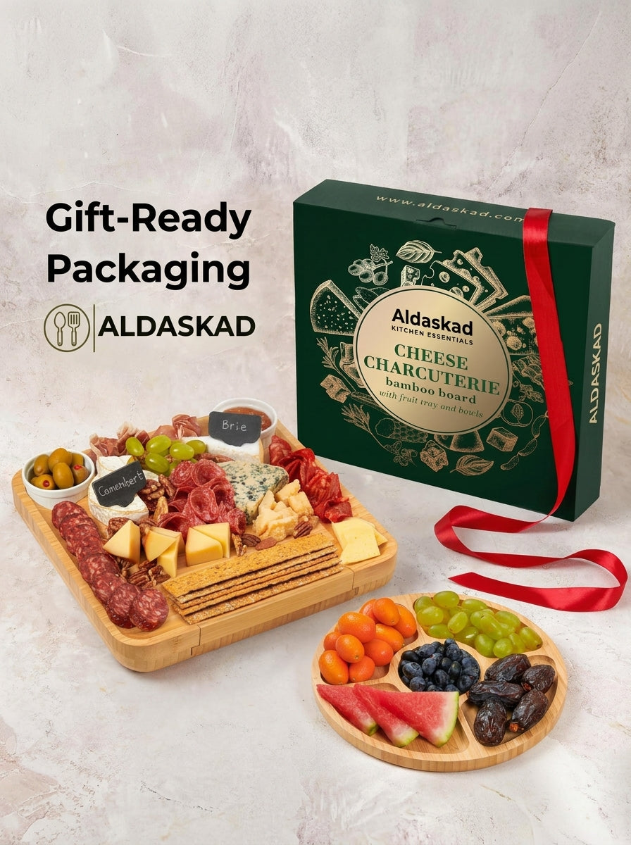 ALDASKAD Premium Bamboo Charcuterie Board Set – Extra Large Cheese Board with Hidden Drawer & Utensil Set