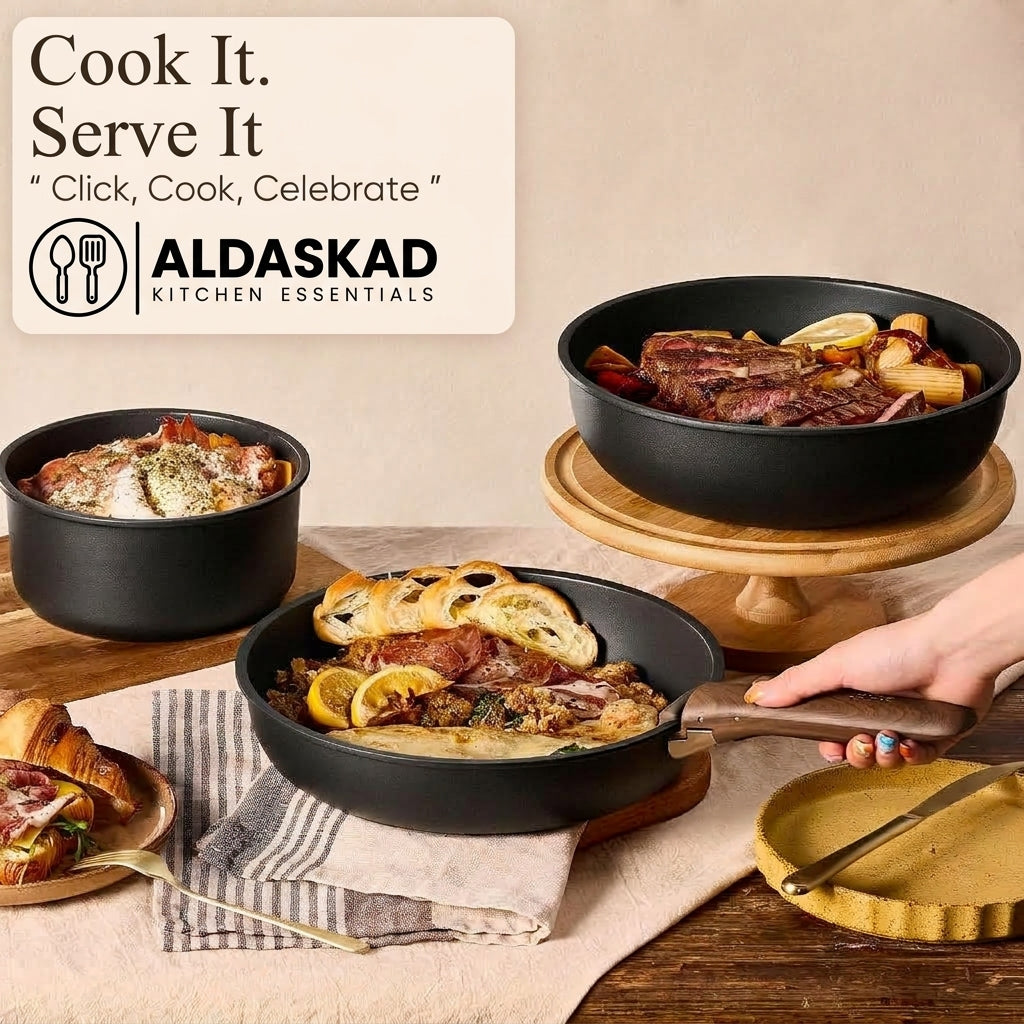 Aldaskad Nonstick Cookware Set 19 Piece Detachable Handles Induction Oven