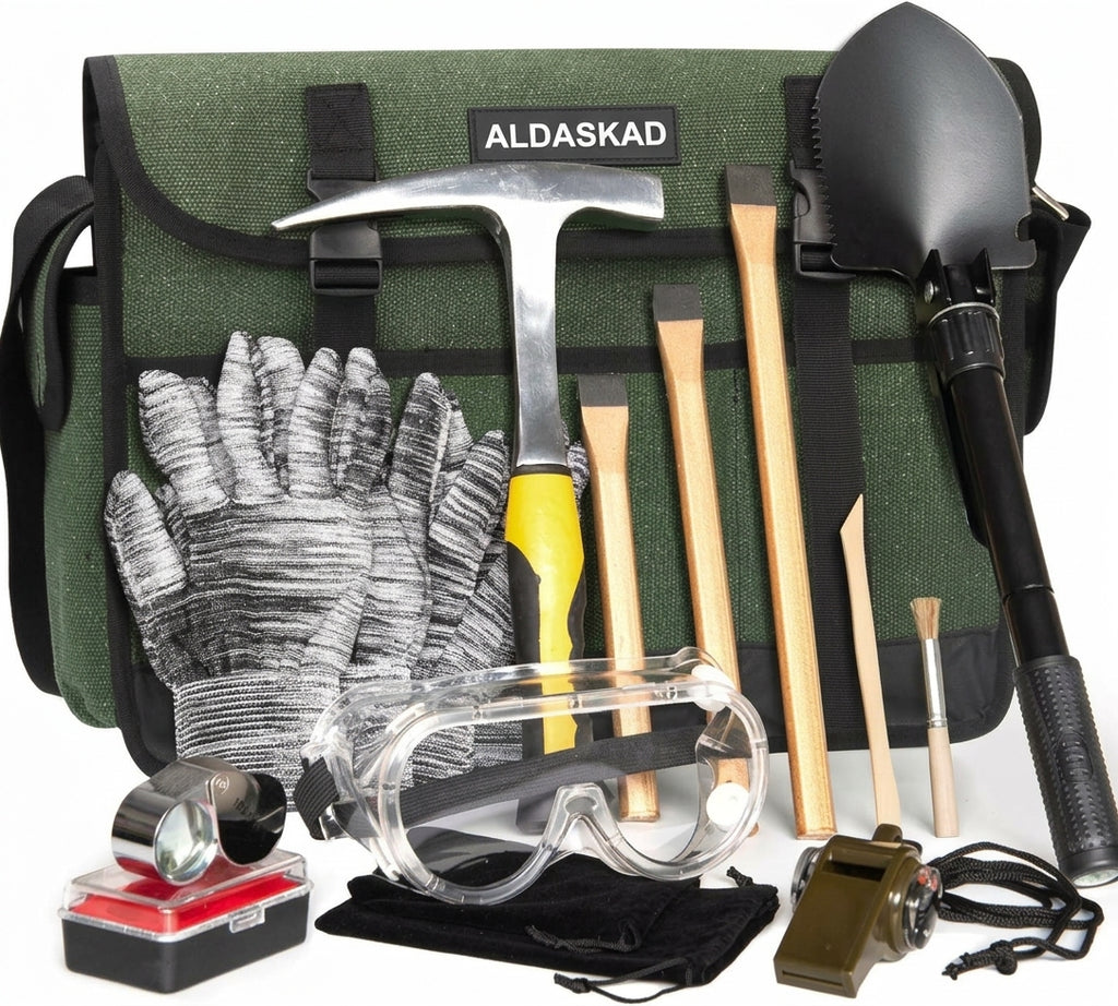 ALDASKAD 15-Piece Geology Rock Hounding Tool Kit with 32oz Hammer & Chisels