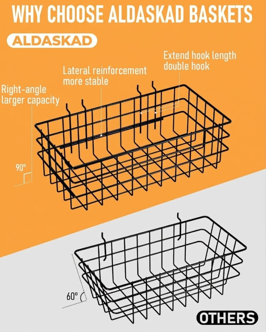 ALDASKAD 4-Pack Heavy-Duty Metal Pegboard Wire Baskets Set (S, M, L, XL)