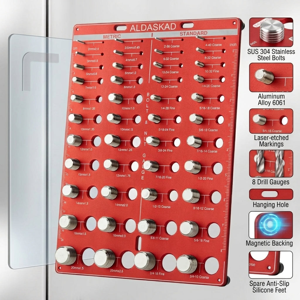 ALDASKAD 44-Size Nut & Bolt Thread Checker Board with Optimized Spacing