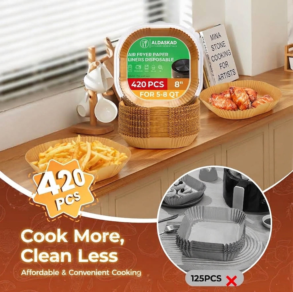 Aldaskad 420Pcs Air Fryer Liners 8 Inch Square Disposable Parchment