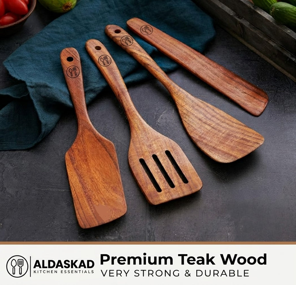 Woodenhouse Teak Wood Spatula Set for Cooking and Non-Stick Utensil Prep