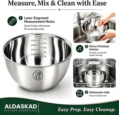 Aldaskad 304 Stainless Steel Mixing Bowls Set 3 Piece Nesting
