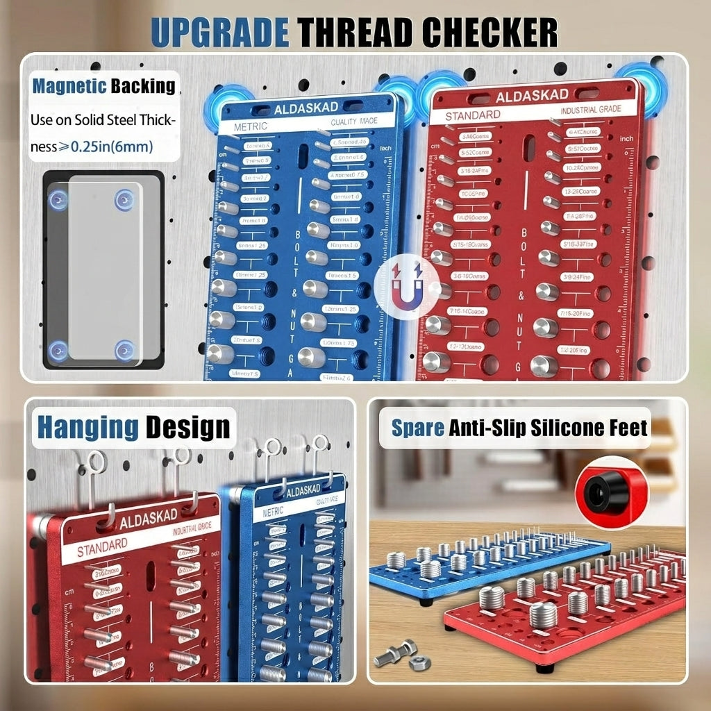 ALDASKAD 70-Size Nut & Bolt Thread Checker with Magnetic Base & Drill Bit Gauge