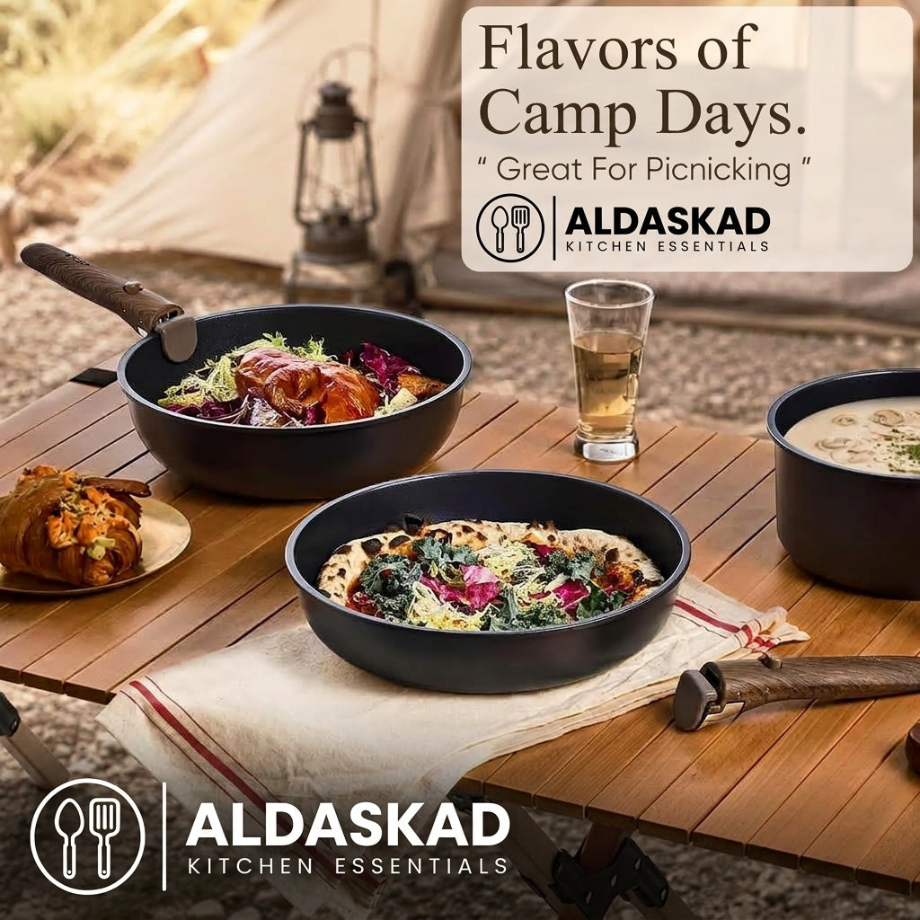 Aldaskad Nonstick Cookware Set 19 Piece Detachable Handles Induction Oven