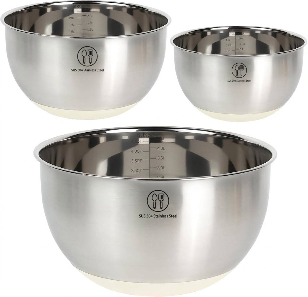 Aldaskad 304 Stainless Steel Mixing Bowls Set 3 Piece Nesting