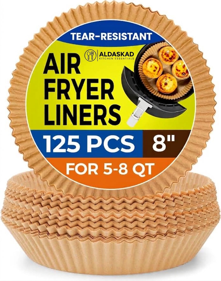 Aldaskad Kitchen Essentials 125Pcs 8-Inch Round Air Fryer Liners Disposable