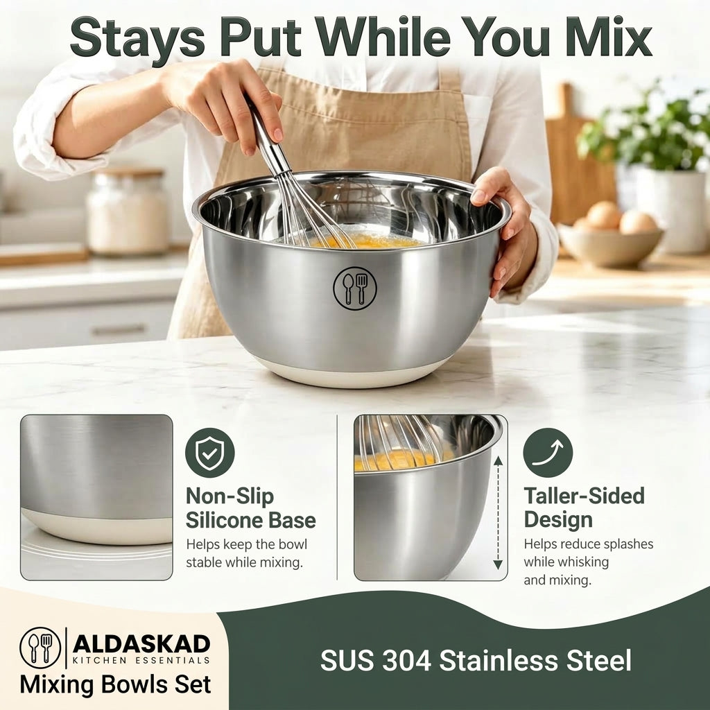 Aldaskad 304 Stainless Steel Mixing Bowls Set 3 Piece Nesting