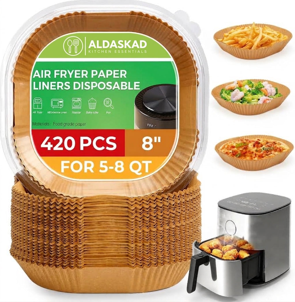 Aldaskad 420Pcs Air Fryer Liners 8 Inch Square Disposable Parchment