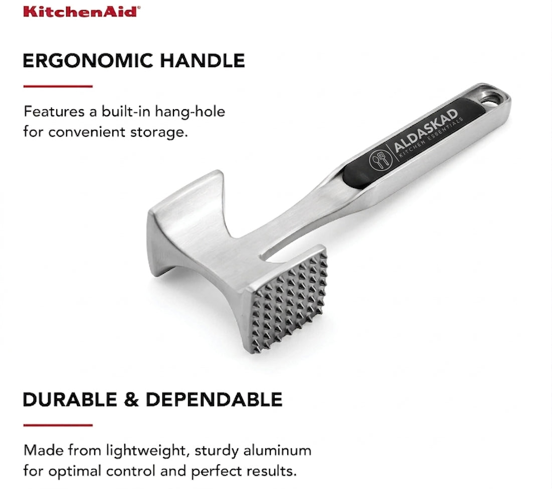 Aldaskad Meat Tenderizer Mallet – Dual-Sided Heavy Duty Meat Pounder for Steak, Chicken, & Pork – Ergonomic Soft-Grip Handle Kitchen Tool