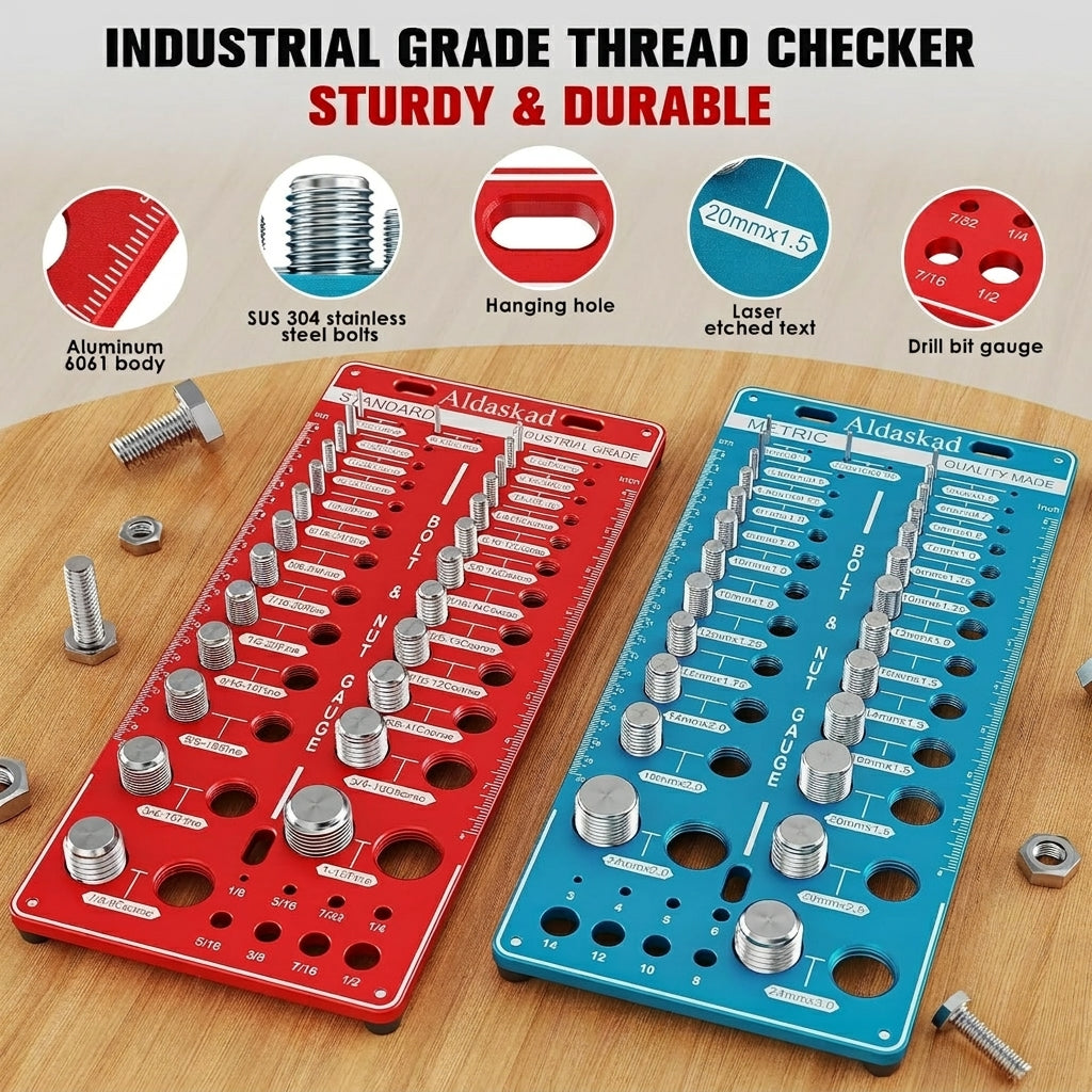 ALDASKAD 68-Size Nut & Bolt Thread Checker & Drill Bit Gauge Board