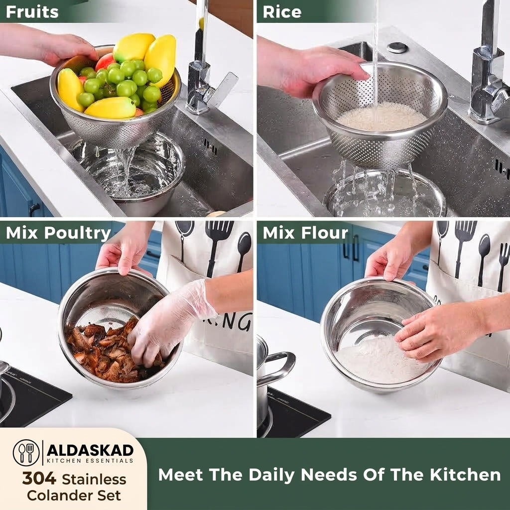 Aldaskad 6 Quart 2-in-1 Stainless Steel Colander Bowl Strainer Set