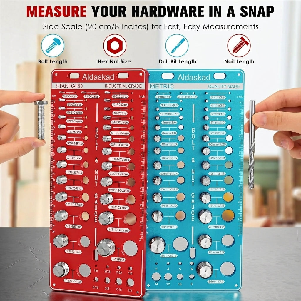 ALDASKAD 68-Size Nut & Bolt Thread Checker & Drill Bit Gauge Board