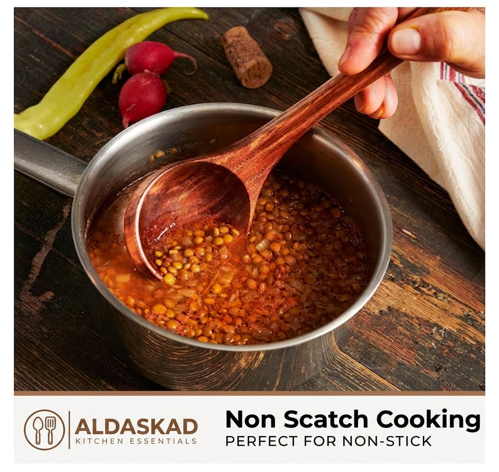 Woodenhouse Teak Wood Cooking Utensil Set for Non-Stick Cookware