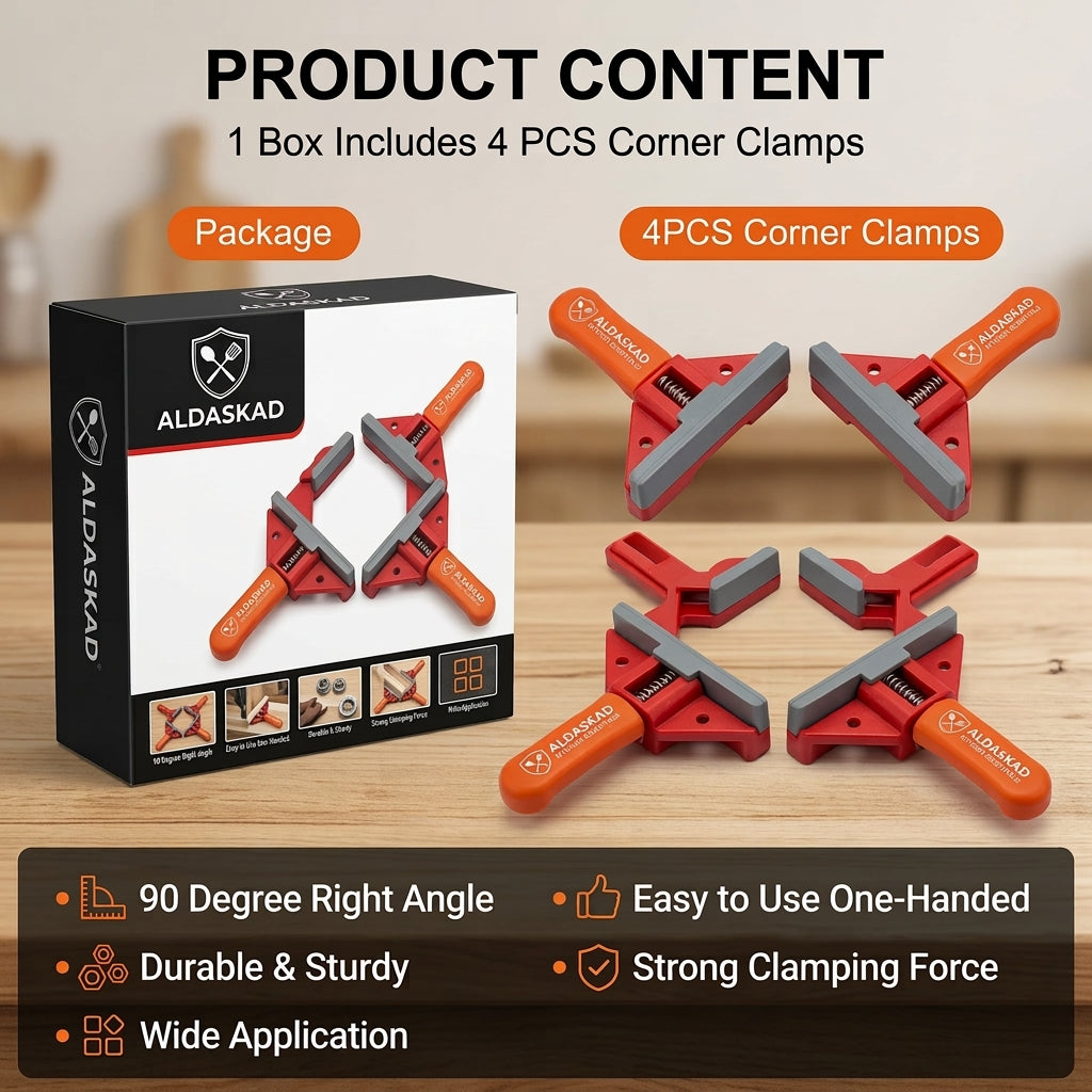 ALDASKAD 4-Piece 90-Degree Corner Clamp Set for Woodworking