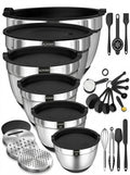 Aldaskad Stainless Steel Mixing Bowls Set with Grater Attachments, Airtight Lids, and Non-Slip Bottoms