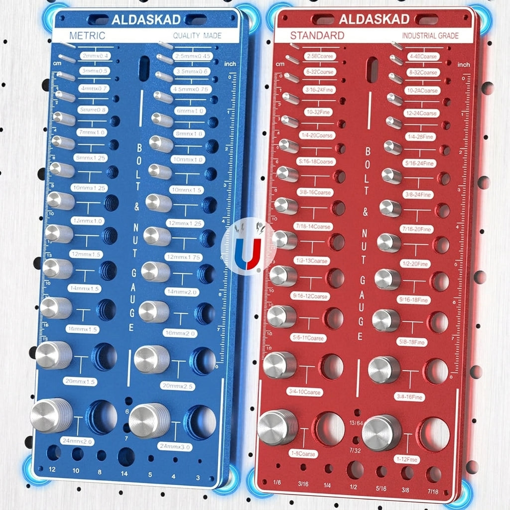 ALDASKAD 70-Size Nut & Bolt Thread Checker with Magnetic Base & Drill Bit Gauge