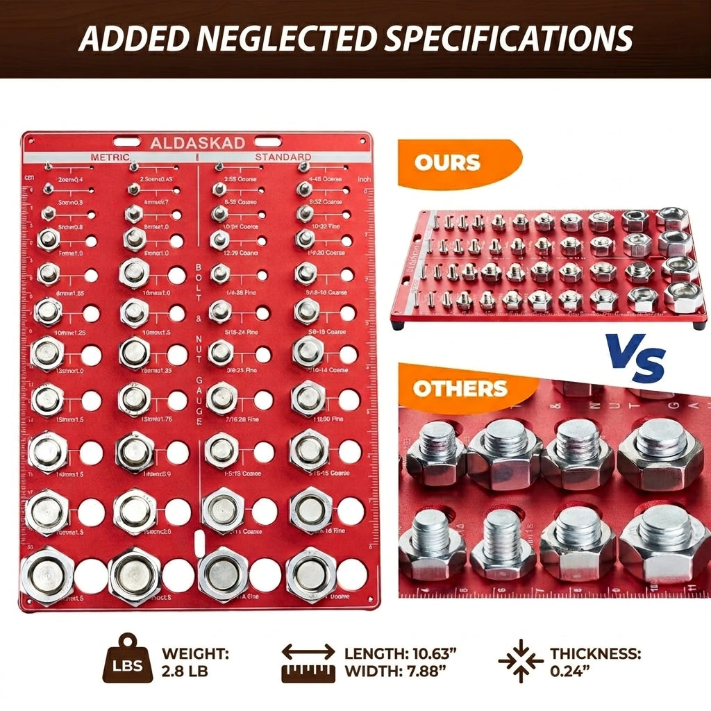 ALDASKAD 44-Size Nut & Bolt Thread Checker Board with Optimized Spacing