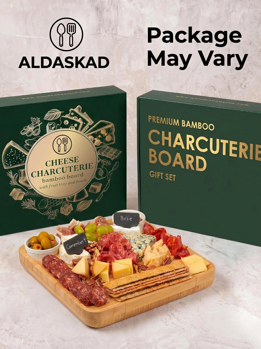 ALDASKAD Premium Bamboo Charcuterie Board Set – Extra Large Cheese Board with Hidden Drawer & Utensil Set