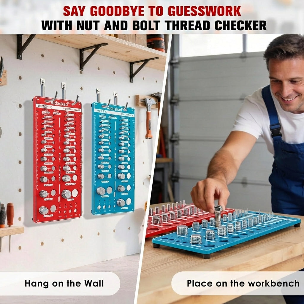 ALDASKAD 68-Size Nut & Bolt Thread Checker & Drill Bit Gauge Board