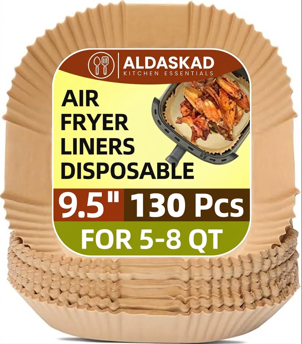 Aldaskad Kitchen 130PCS 9.5-Inch Square Air Fryer Liners