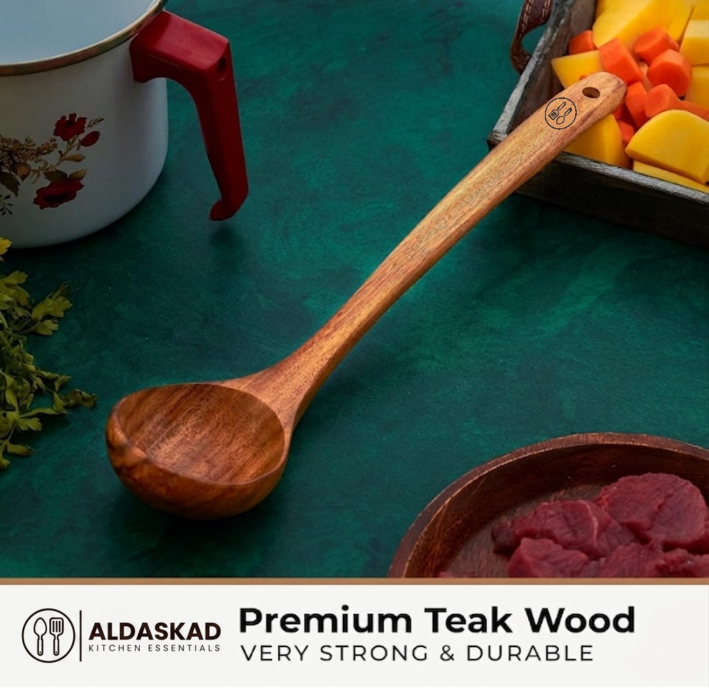 Woodenhouse Teak Wood Cooking Utensil Set for Non-Stick Cookware