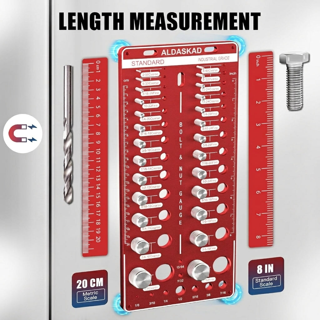 ALDASKAD 70-Size Nut & Bolt Thread Checker with Magnetic Base & Drill Bit Gauge